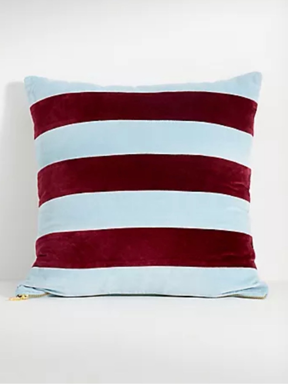 Anthropologie Andie Striped Cotton Velvet Pillow 18x18 Blue and Wine NWT Rare
